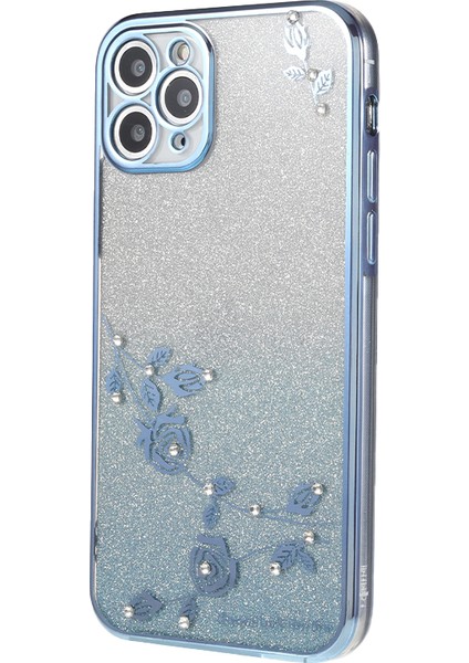 Xstepcase Apple iPhone 11 Pro Max Için 6.5 Inçlik Çiçek Rhinestone Dekoru Parıltılı Yumuşak Tpu Kapak Gradyanı Anti-Damla Telefon Kasası (Yurt Dışından)