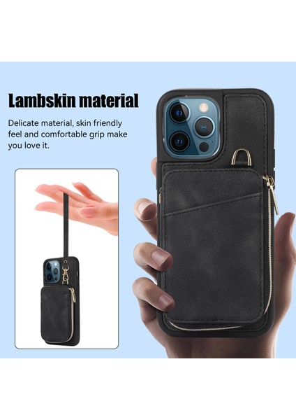 Xstepcase Apple iPhone 13 Pro 6.1 Inç Kart Torbası Tasarım Kickstand Cover Pu Deri Kaplamalı Tpu Telefon Kılıfı El ve Omuz Kayışı (Yurt Dışından)