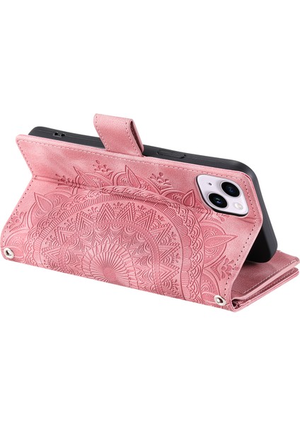 Xstepcase Apple iPhone 13 Mini 5.4 Inç Pu Deri Mandala Çiçek Baskılı Cüzdan Kılıfı Çoklu Kart Yuvası Manyetik Kapatma Zipper Cep Stand Kapağı Kayış (Yurt Dışından)