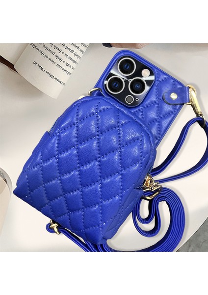 Xstepcase Apple iPhone 12 Pro Max Için Max 6.7 Inç Pu Deri Kaplamalı Pc Crossbody Çanta Baskılı Rhombus Desen Kartı Tutucu Fermuar Telefon Kapağı Omuz Kayışı ile (Yurt Dışından)