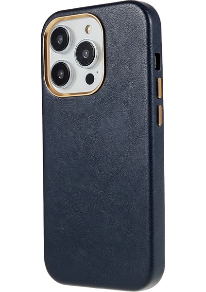 Xstepcase Apple iPhone 13 Pro 6.1 Inç Metal Düğmesi Tasarım Telefon Kapağı Pu Deri+Pc Iş Telefon Kılıfı Metal Lens Yüzük Çerçevesi (Yurt Dışından)