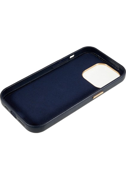 Xstepcase Apple iPhone 13 Pro 6.1 Inç Metal Düğmesi Tasarım Telefon Kapağı Pu Deri+Pc Iş Telefon Kılıfı Metal Lens Yüzük Çerçevesi (Yurt Dışından)
