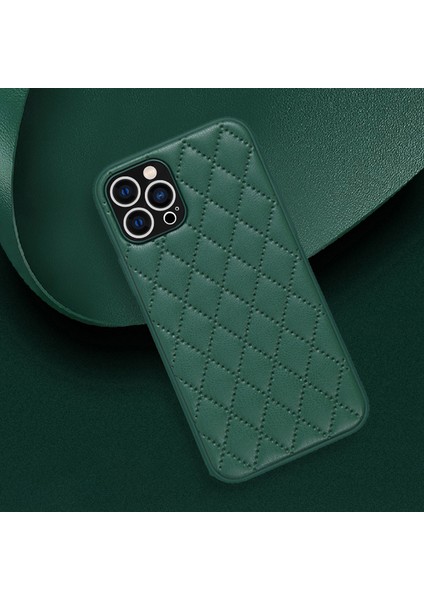 Xstepcase Apple iPhone 12 Pro Max 6.7 Inç Için Arka Kasa, Rhombus Doku Pu Deri+Tpu Damla Geçirmez Telefon Kapak Kabuğu (Yurt Dışından)