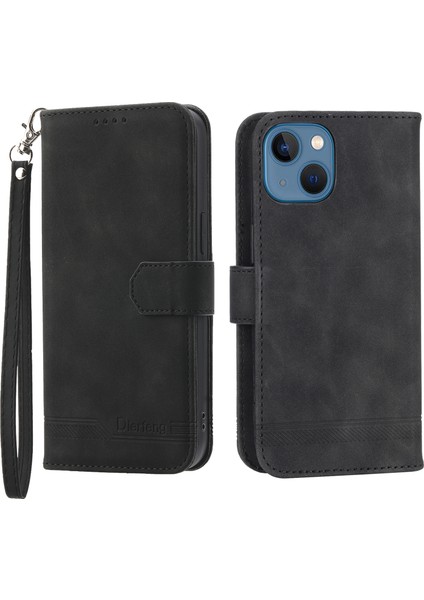 Xstepcase Dierfeng Df-03 Apple iPhone 13 6.1 Inç Için Anti-Fall Telefon Kapağı, Stand Cüzdanı Pu Deri Çizgileri Baskılı Anti-Çizik Telefon Kılıfı (Yurt Dışından)