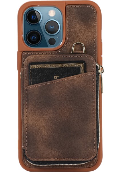 Xstepcase Apple iPhone 13 Pro 6.1 Inç Kart Torbası Tasarım Kickstand Cover Pu Deri Kaplamalı Tpu Telefon Kılıfı El ve Omuz Kayışı (Yurt Dışından)