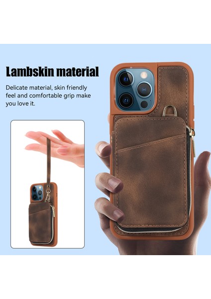 Xstepcase Apple iPhone 13 Pro 6.1 Inç Kart Torbası Tasarım Kickstand Cover Pu Deri Kaplamalı Tpu Telefon Kılıfı El ve Omuz Kayışı (Yurt Dışından)