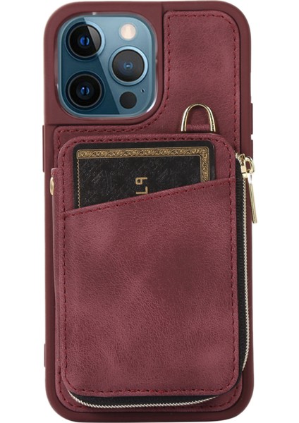 Xstepcase Apple iPhone 13 Pro 6.1 Inç Kart Torbası Tasarım Kickstand Cover Pu Deri Kaplamalı Tpu Telefon Kılıfı El ve Omuz Kayışı (Yurt Dışından)