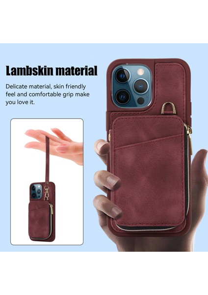 Xstepcase Apple iPhone 13 Pro 6.1 Inç Kart Torbası Tasarım Kickstand Cover Pu Deri Kaplamalı Tpu Telefon Kılıfı El ve Omuz Kayışı (Yurt Dışından)