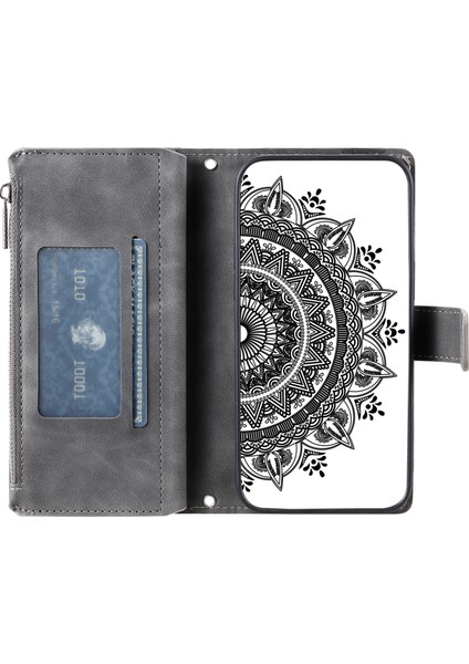 Xstepcase Apple iPhone 13 Mini 5.4 Inç Pu Deri Mandala Çiçek Baskılı Cüzdan Kılıfı Çoklu Kart Yuvası Manyetik Kapatma Zipper Cep Stand Kapağı Kayış (Yurt Dışından)