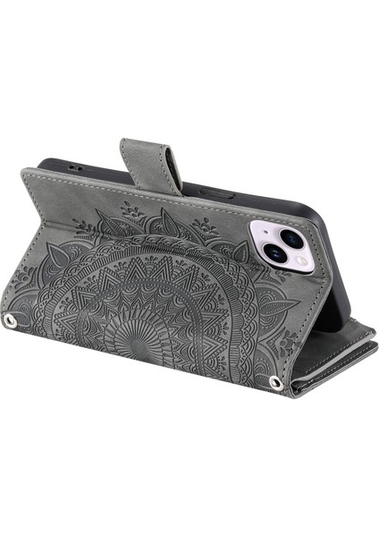 Xstepcase Apple iPhone 13 Mini 5.4 Inç Pu Deri Mandala Çiçek Baskılı Cüzdan Kılıfı Çoklu Kart Yuvası Manyetik Kapatma Zipper Cep Stand Kapağı Kayış (Yurt Dışından)