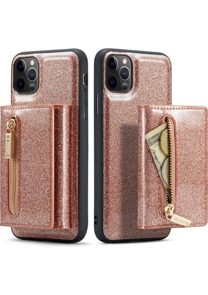 Xstepcase Apple iPhone 11 Pro Max Için 6.5 Inç Şok Geçirmez 2'si 1 Arada Parıltılı Manyetik Çıkarılabilir Fermuar Cep Kapağı Kickstand Pu Deri Kaplamalı Pc+Tpu Koruyucu Telefon Kasası (Yurt Dışından)