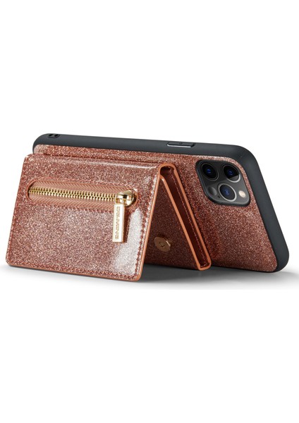 Xstepcase Apple iPhone 11 Pro Max Için 6.5 Inç Şok Geçirmez 2'si 1 Arada Parıltılı Manyetik Çıkarılabilir Fermuar Cep Kapağı Kickstand Pu Deri Kaplamalı Pc+Tpu Koruyucu Telefon Kasası (Yurt Dışından)