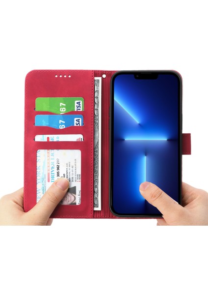 Xstepcase Dierfeng Df-03 Apple iPhone 13 Pro Max 6.7 Inç Için Telefon Kılıfı, Pu Deri Çizgiler Basılı Cüzdan Stand Kapağı (Yurt Dışından)
