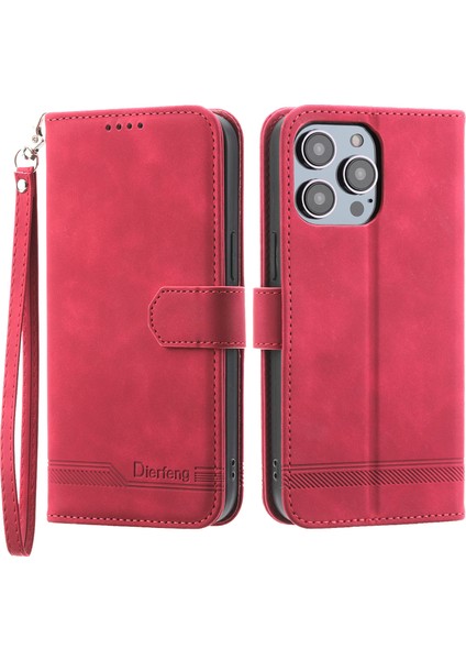 Xstepcase Dierfeng Df-03 Apple iPhone 13 Pro Max 6.7 Inç Için Telefon Kılıfı, Pu Deri Çizgiler Basılı Cüzdan Stand Kapağı (Yurt Dışından)