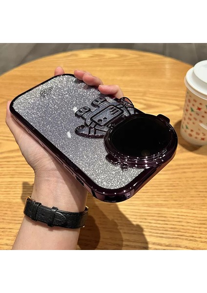 Xstepcase Apple iPhone 13 Pro 6.1 Inç Uzaylı Glitter Glitter Anti-Fall Şok Geçirmez Kasa Için Elektroduat Tpu Telefon Kasası Lens Kapağı Kickstand ile (Yurt Dışından)