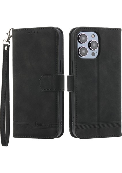 Xstepcase Apple iPhone 13 Pro 6.1 Inç Için Dierfeng Df-03 Pu Deri Kılıf, Çizgiler Basılı Cüzdan Stand Koruyucu Telefon Kapağı (Yurt Dışından)