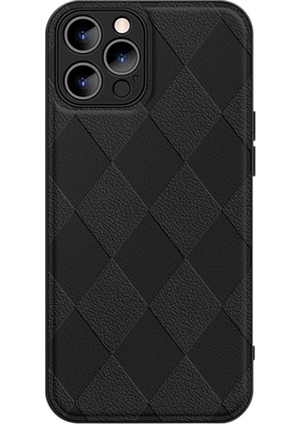 Xstepcase Apple iPhone 12 Pro Max Için 6.7 Inç Anti-Drop Rhombus Için Pu Deri Kaplamalı Pc+Tpu Telefon Kapağı Arka Kabuk (Yurt Dışından)