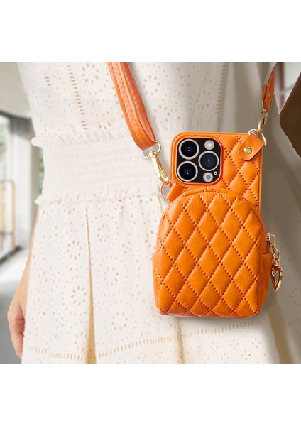 Xstepcase Apple iPhone 13 Pro 6.1 Inç Için Basılı Eşkenar Dörtgen Desen Pu Deri Kaplı Pc Telefon Kasası Crossbody Strap Fermuer Kapak Kart Tutucusu (Yurt Dışından)