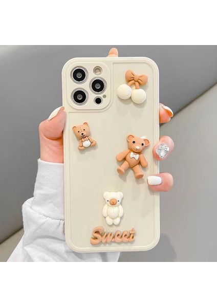 Xstepcase Apple iPhone 12 Pro 6.1 Inç Bowknot Bear / Tavşan 3D Karikatür Figürü Damla Dayanıklı Esnek Tpu Kasa Telefon Kapağı (Yurt Dışından)
