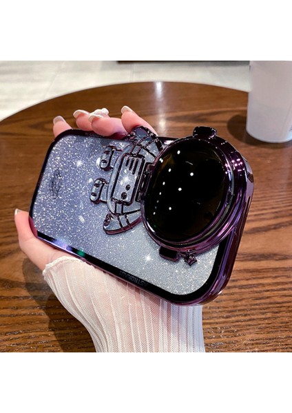 Xstepcase Apple iPhone 13 Pro 6.1 Inç Uzaylı Glitter Glitter Anti-Fall Şok Geçirmez Kasa Için Elektroduat Tpu Telefon Kasası Lens Kapağı Kickstand ile (Yurt Dışından)