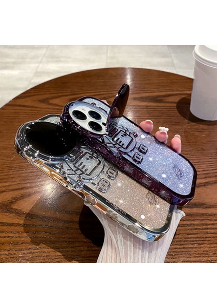 Xstepcase Apple iPhone 13 Pro 6.1 Inç Uzaylı Glitter Glitter Anti-Fall Şok Geçirmez Kasa Için Elektroduat Tpu Telefon Kasası Lens Kapağı Kickstand ile (Yurt Dışından)
