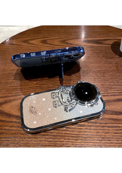 Xstepcase Apple iPhone 13 Pro 6.1 Inç Uzaylı Glitter Glitter Anti-Fall Şok Geçirmez Kasa Için Elektroduat Tpu Telefon Kasası Lens Kapağı Kickstand ile (Yurt Dışından)