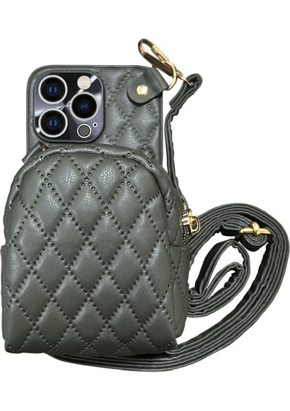 Xstepcase Apple iPhone 13 Pro Max Için 6.7 Inç Baskılı Rhombus Desen Çıkarılabilir Kart Tutucu Telefon Kılıfı Pu Deri Kaplamalı Pc Crossbody Fermuar Çanta Kapağı Omuz Kayışı ile (Yurt Dışından)