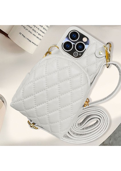 Xstepcase Apple iPhone 12/12 Pro 6.1 Inç Için Baskılı Eşkenar Dörtgen Desen Crossbody Çanta Kart Sahibi Telefon Kasası Pu Deri Kaplı Pc Fermuar Çanta Kapağı Omuz Kayışı ile (Yurt Dışından)