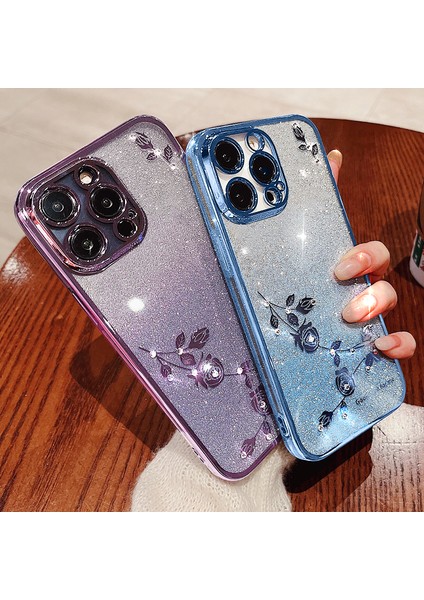 Xstep Case Xstepcase Apple iPhone 13 Pro Max Için 6.7 Inç Esnek Tpu Şok Geçirmez Kapak Gradyan Pırıltılı Toz Tutucu Tutucu Dekor Çiçek Tasarım Telefon Kılıfı (Yurt Dışından)