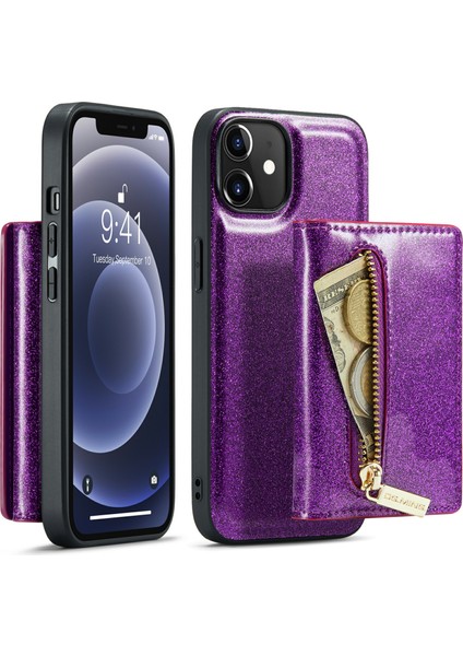 Xstepcase Apple iPhone 12/12 Pro 6.1 Inç 2'si 1 Arada Pu Deri Kaplamalı Pc+Tpu Bırak Geri Kanıtı Kickstand Tasarım Manyetik Çıkarılabilir Fermuar Cüzdan Telefon Kapağı (Yurt Dışından)