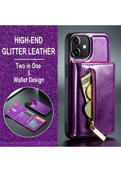 Xstepcase Apple iPhone 12/12 Pro 6.1 Inç 2'si 1 Arada Pu Deri Kaplamalı Pc+Tpu Bırak Geri Kanıtı Kickstand Tasarım Manyetik Çıkarılabilir Fermuar Cüzdan Telefon Kapağı (Yurt Dışından)