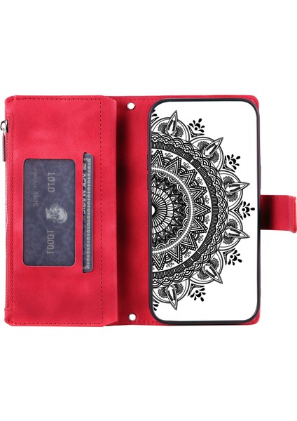 Xstepcase Apple iPhone 12 Için Mini 5.4 Inç Telefon Stand Kapağı Çoklu Kart Yuvası Pu Deri Cüzdan Fermuar Cep Mandala Çiçeği Baskılı Telefon Kılıfı (Yurt Dışından)