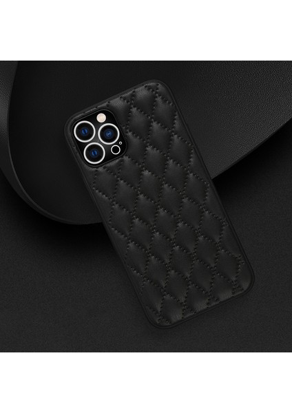 Xstepcase Apple iPhone 13 Pro 6.1 Inç Için Arka Kasa, Yumru Geçirmez Eşkenar Dörtgen Doku Pu Deri+Tpu Çizgiye Karşı (Yurt Dışından)