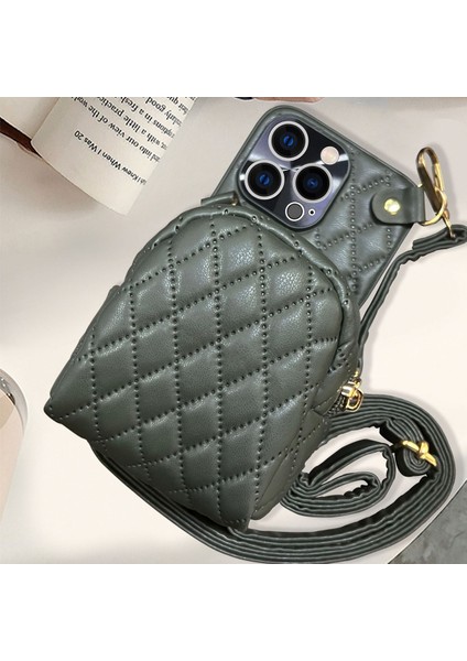 Xstepcase Apple iPhone 13 Pro Max Için 6.7 Inç Baskılı Rhombus Desen Çıkarılabilir Kart Tutucu Telefon Kılıfı Pu Deri Kaplamalı Pc Crossbody Fermuar Çanta Kapağı Omuz Kayışı ile (Yurt Dışından)