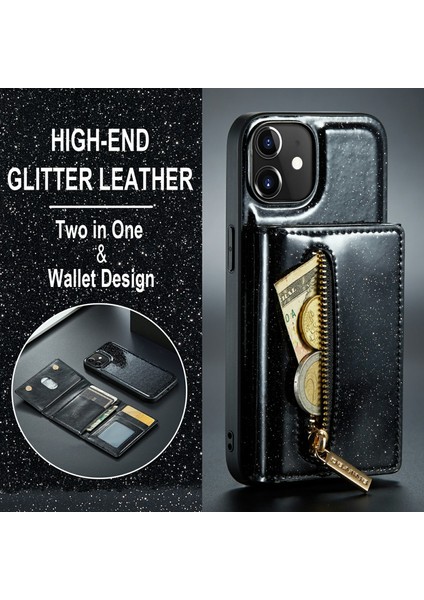 Xstepcase Apple iPhone 12/12 Pro 6.1 Inç 2'si 1 Arada Pu Deri Kaplamalı Pc+Tpu Bırak Geri Kanıtı Kickstand Tasarım Manyetik Çıkarılabilir Fermuar Cüzdan Telefon Kapağı (Yurt Dışından)
