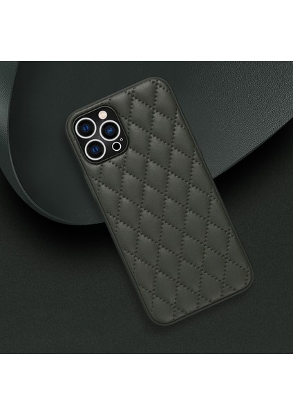 Xstepcase Apple iPhone 12 Pro 6.1 Inç Rhombus Doku Pu Deri+Tpu Çarpışmaya Dayanıklı Telefon Kapak Kabuğu (Yurt Dışından)