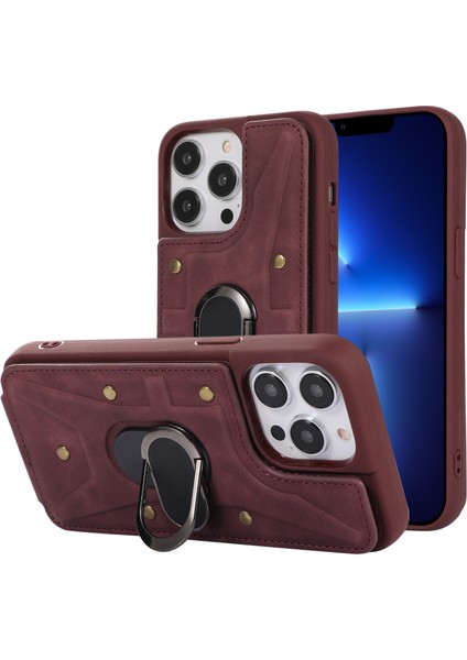 Xstepcase Apple iPhone 13 Pro Max Için 6.7 Inç Kart Torbası Tasarımı Damla Geçirmez Cilt Dokunuşu Pu Deri Kaplı Tpu Geri Kılıf ile Manyetik Yüzük Kickstand (Yurt Dışından)