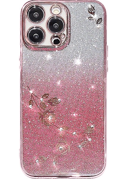 Xstepcase Apple iPhone 12 Pro 6.1 Inç Için Gradyan Parıltılı Toz Koruyucu Kapak, Çiçek Desen Rhinestone Dekor Yumuşak Tpu Anti-Damla Çanta (Yurt Dışından)