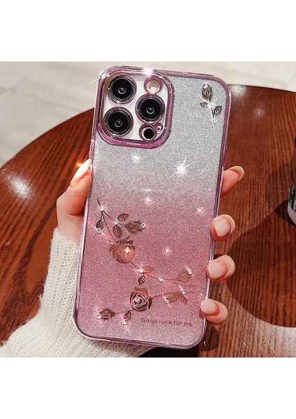 Xstepcase Apple iPhone 12 Pro 6.1 Inç Için Gradyan Parıltılı Toz Koruyucu Kapak, Çiçek Desen Rhinestone Dekor Yumuşak Tpu Anti-Damla Çanta (Yurt Dışından)