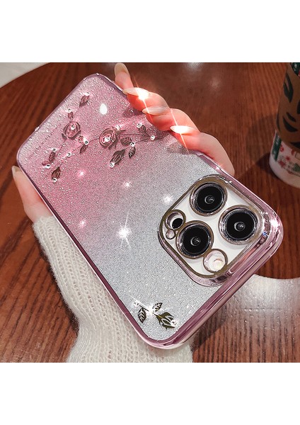 Xstepcase Apple iPhone 12 Pro 6.1 Inç Için Gradyan Parıltılı Toz Koruyucu Kapak, Çiçek Desen Rhinestone Dekor Yumuşak Tpu Anti-Damla Çanta (Yurt Dışından)