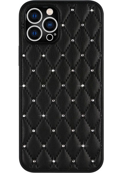 Xstepcase Apple iPhone 13 Pro Max 6.7 Inç Için Koruyucu Kasa, Anti-Fall Rhinestone Dekor Rhombus Doku Pu Deri+Tpu Telefon Kapak Geri Kabuk (Yurt Dışından)