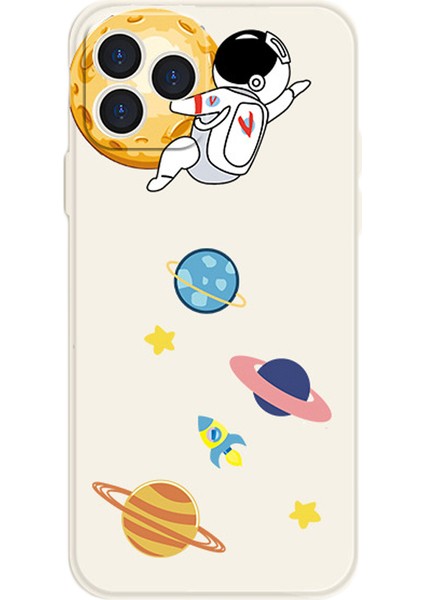 Xstepcase Apple iPhone 12 Pro 6.1 Inç Çizgi Film Astronot Planet Planet Patern Desen Anti-Çizelge Yumuşak Tpu Telefon Kasası Koruyucu Kapak (Yurt Dışından)