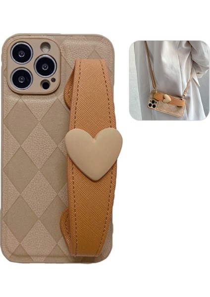 Xstepcase Apple iPhone 12 Pro 6.1 Inç Için Love Heart Bileklik Şok-Absorbing Rhombus Baskılı Pu Deri Kaplamalı Pc+Tpu Telefon Kapak Omuz Kayışı ile Geri Kabuk (Yurt Dışından)