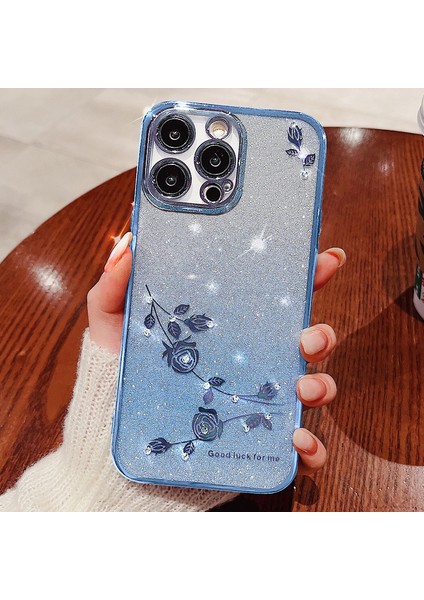 Xstepcase Apple iPhone 12 Pro 6.1 Inç Için Gradyan Parıltılı Toz Koruyucu Kapak, Çiçek Desen Rhinestone Dekor Yumuşak Tpu Anti-Damla Çanta (Yurt Dışından)