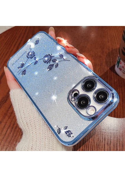 Xstepcase Apple iPhone 12 Pro 6.1 Inç Için Gradyan Parıltılı Toz Koruyucu Kapak, Çiçek Desen Rhinestone Dekor Yumuşak Tpu Anti-Damla Çanta (Yurt Dışından)
