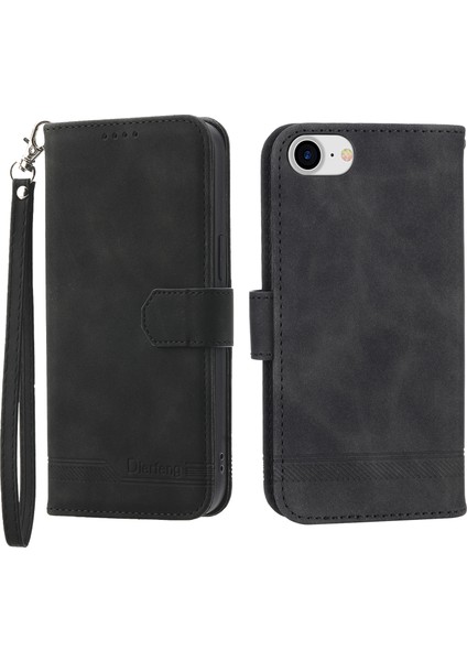 Xstepcase Dierfeng Df-03 Apple iPhone 7/8 4.7 Inç / Se (2020) / Se (2022) Için Telefon Kasası, Çizgiler Basmış Deri Koruyucu Telefon Kapağı Cüzdan Standı (Yurt Dışından)