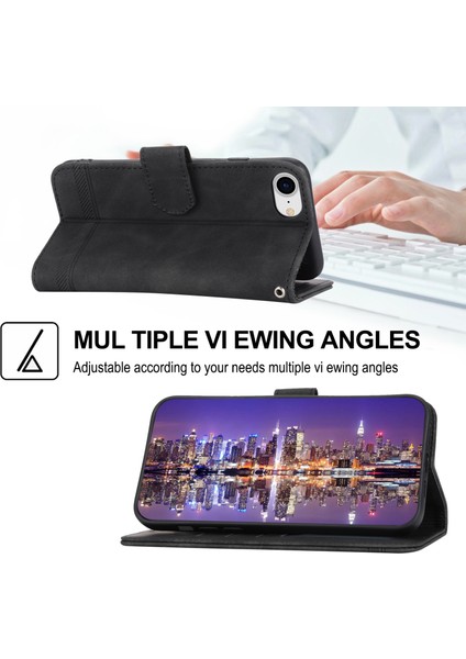 Xstepcase Dierfeng Df-03 Apple iPhone 7/8 4.7 Inç / Se (2020) / Se (2022) Için Telefon Kasası, Çizgiler Basmış Deri Koruyucu Telefon Kapağı Cüzdan Standı (Yurt Dışından)
