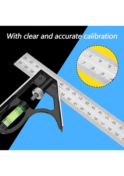 Kombine Metrik Gönye Alüminyum Su Terazili Açı Ölçer Gönye 45°-90° 30 cm modelleri