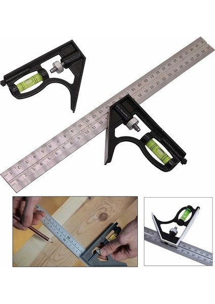 Kombine Metrik Gönye Alüminyum Su Terazili Açı Ölçer Gönye 45°-90° 30 cm indirimleri