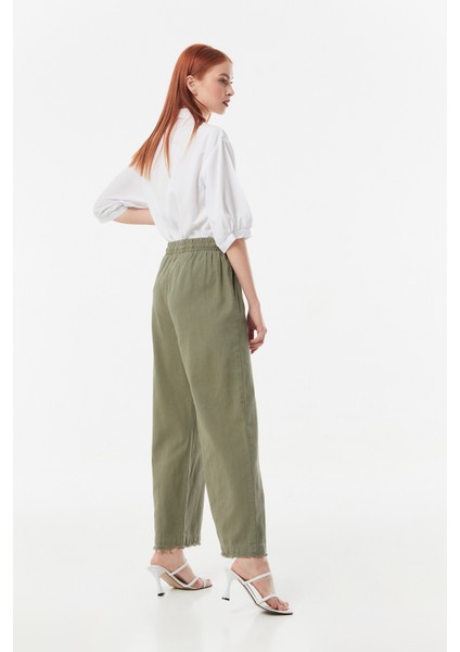 Gabardin Paçası Püsküllü Beli Lastikli Palazzo Pantolon